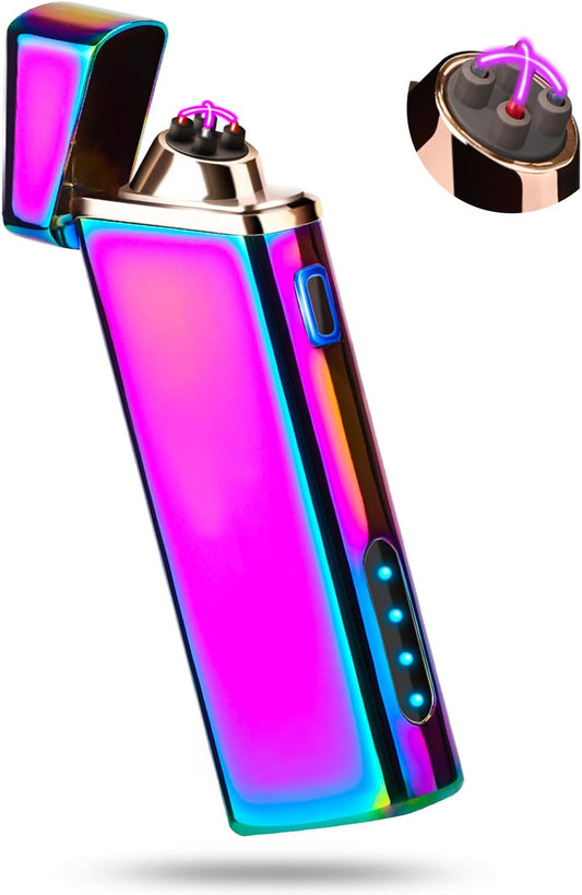 Lighter, Electric Arc Lighter Windproof Lighter Plasma Lighter - USB Rechargeable, Upgraded Battery Indicator - Multichrome