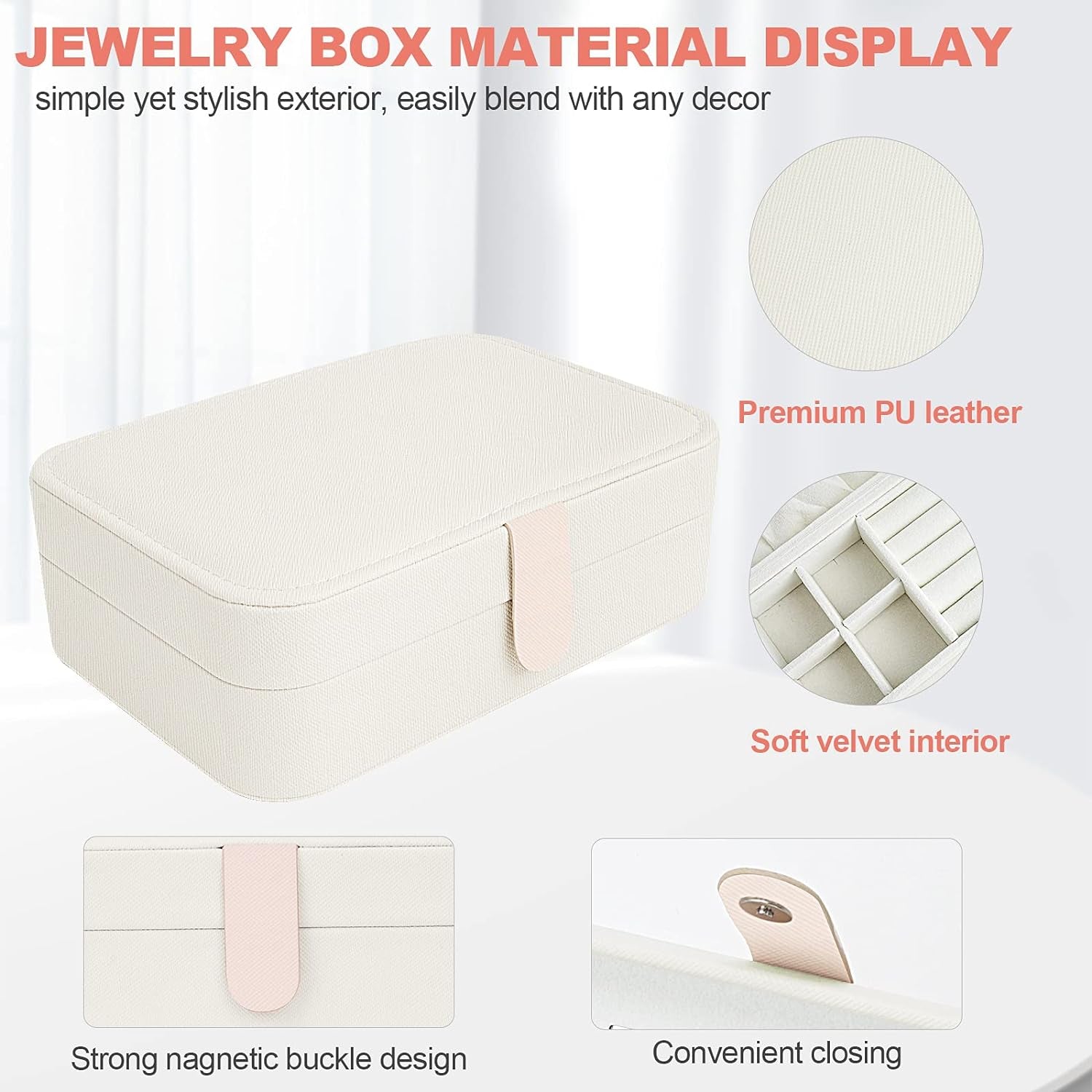 QIUMEI Travel Jewelry Box Organizer | Travel Jewelry Case | Jewelry Travel Organizer Box | Small Jewelry Box for Women | Organizer Box with Mirror and Jewelry Cleaning Cloth - Velvet(White)