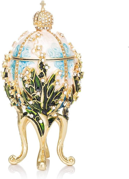 Hand Painted Easter Egg Style Decorative Enameled Trinket Box Unique Gift for Family